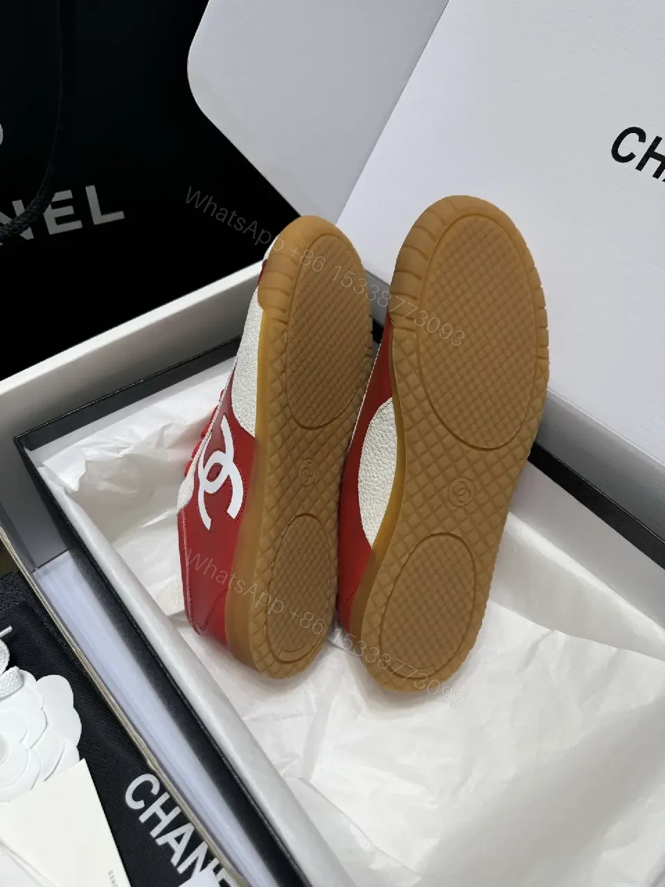 View 7 of Bold Red & White Chanel-Inspired Sneaker Couture (Luxury Low-Top)