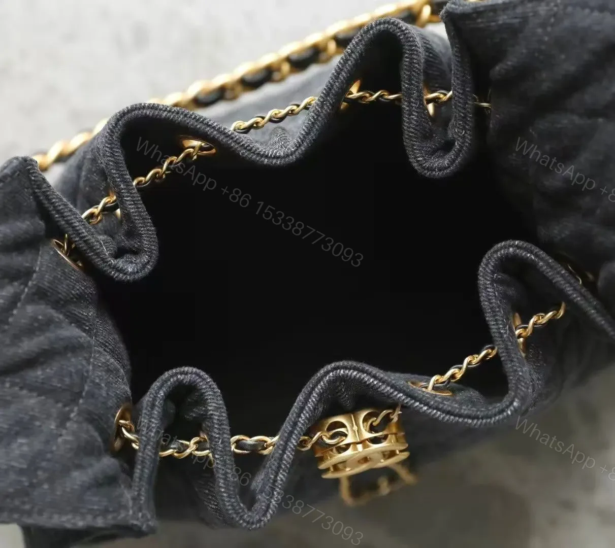 View 2 of Chanel 25cm Black Denim Bag with Gold Hardware