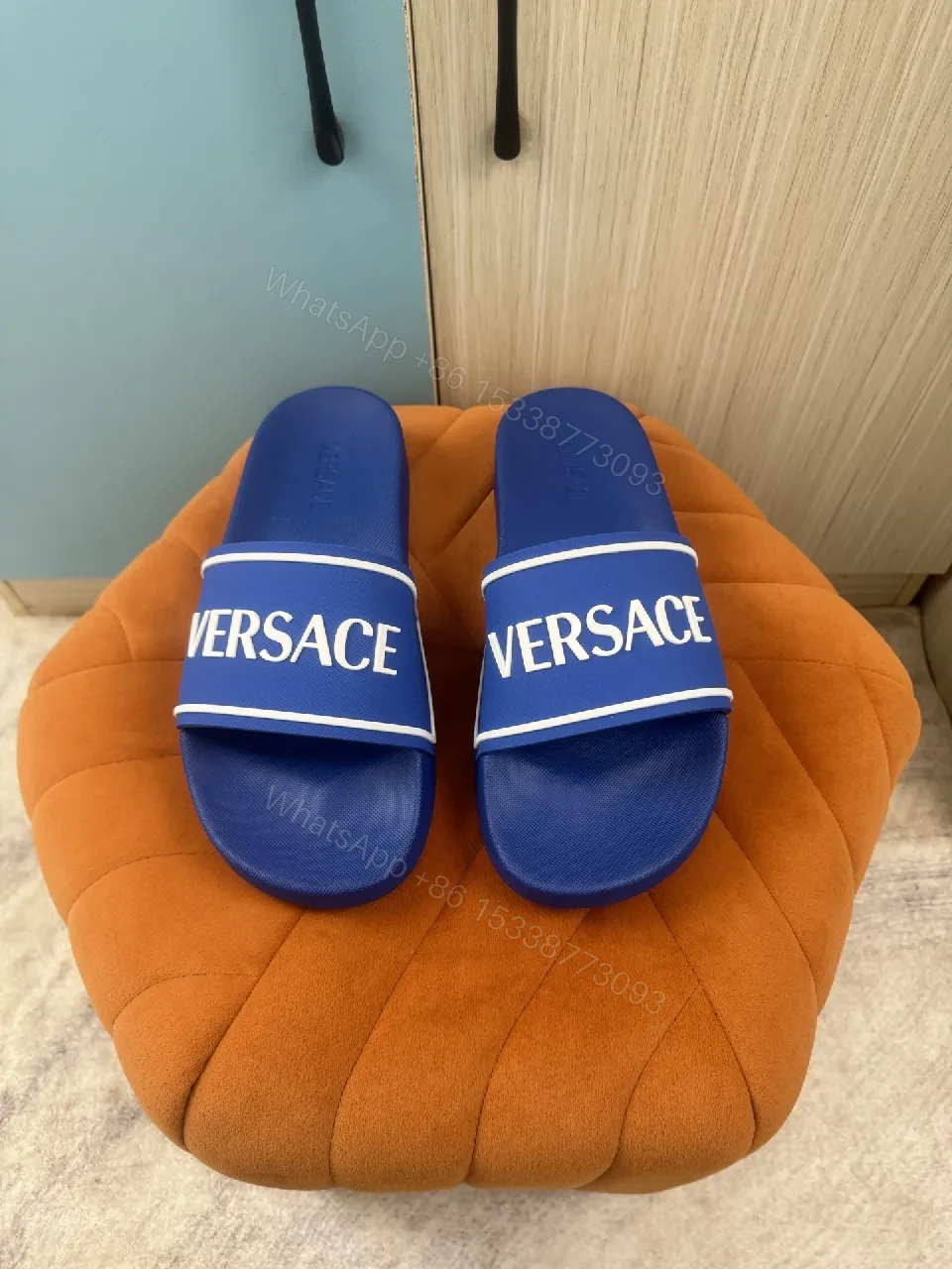View 9 of Bold Blue Logo Slides: Lux, Cushioned, Quick-Dry Slip-On