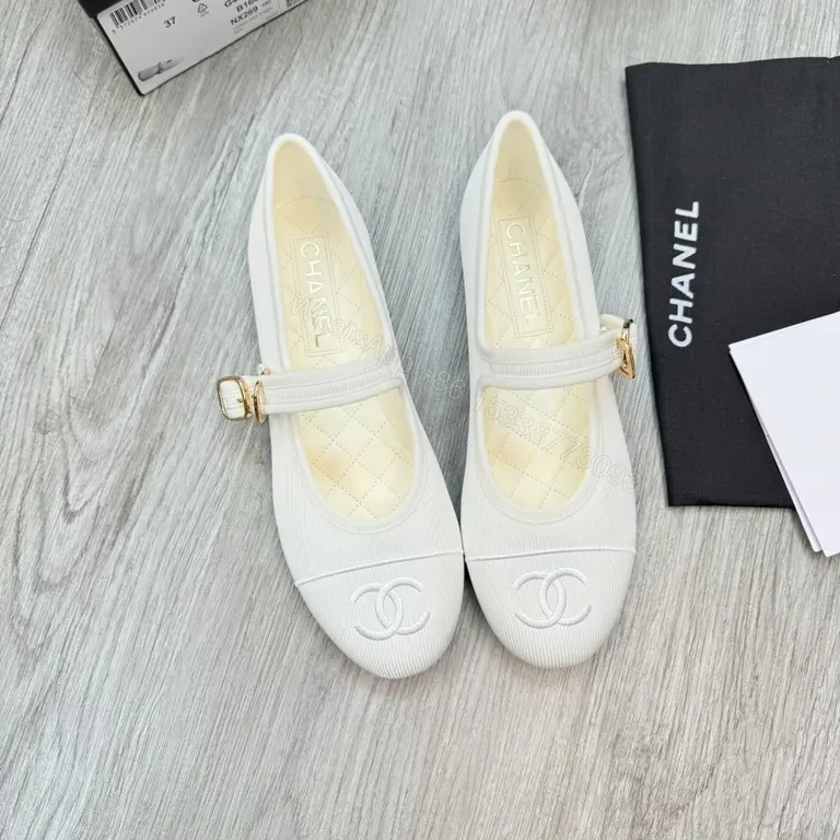 White Quilted Leather-Look Ballet Flats with Gold Buckle Comfort — view 1