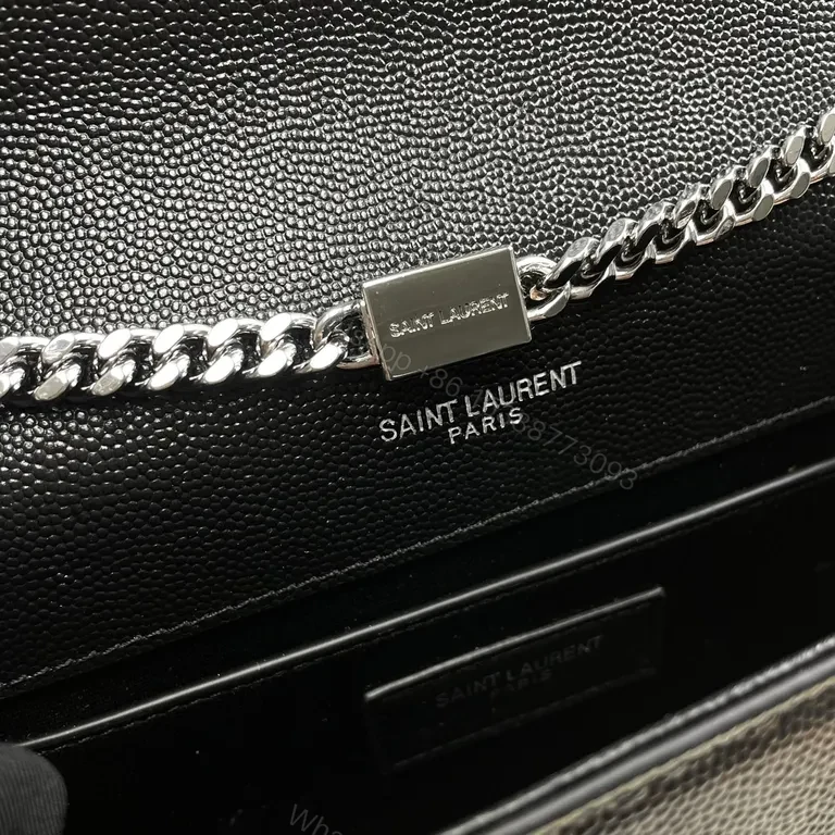 View 7 of Chic Black Pebble Leather Crossbody Clutch with YSL Hardware
