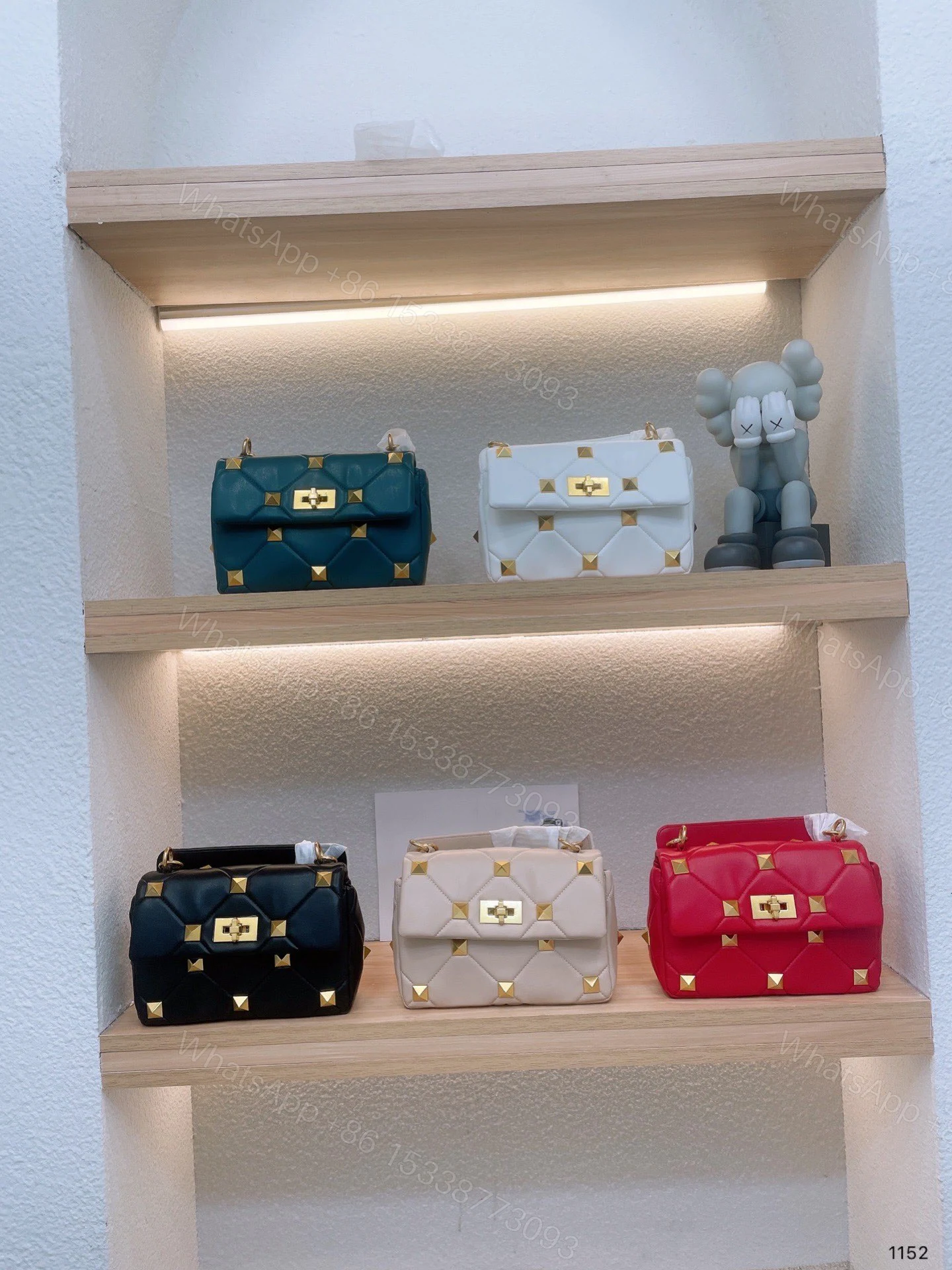 View 3 of VALENTINO GARAVANI ROMAN STUD CHAIN LINK SHOULDER BAG IN WHITE 1W2B0I82BSF