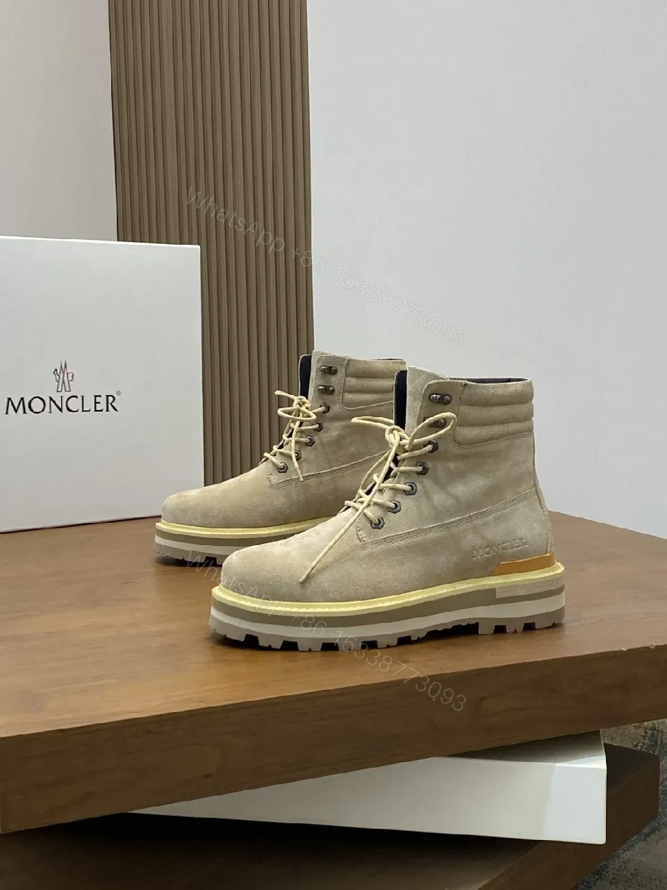 Beige Suede High-Top Boots with Rugged Sole - Modern Comfort — view 1