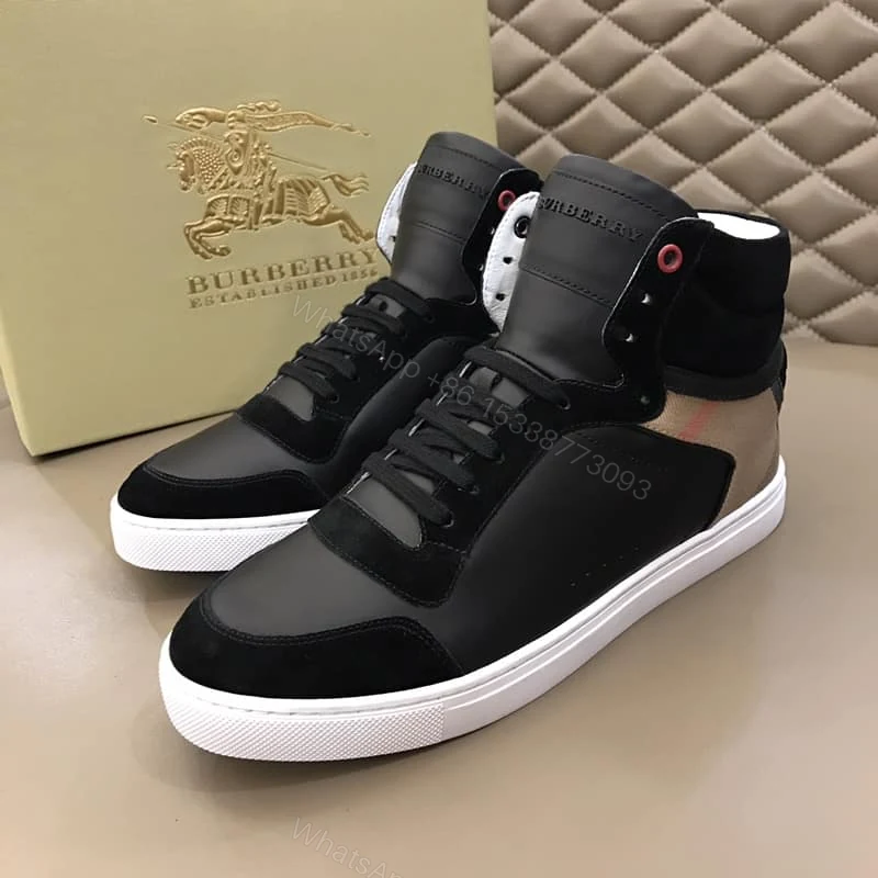 View 4 of BURBERRY LEATHER AND HOUSE CHECK HI-TOP SNEAKERS – BBR28