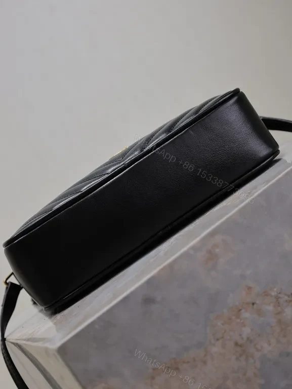 View 8 of Gold Monogram Quilted Crossbody - Luxe, Leather, Compact Bag