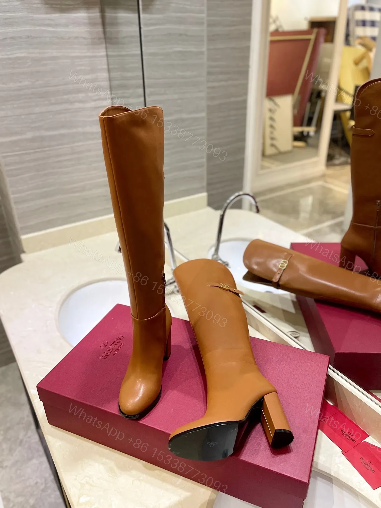 View 6 of Valentino Women Tan Leather High Heel Boots