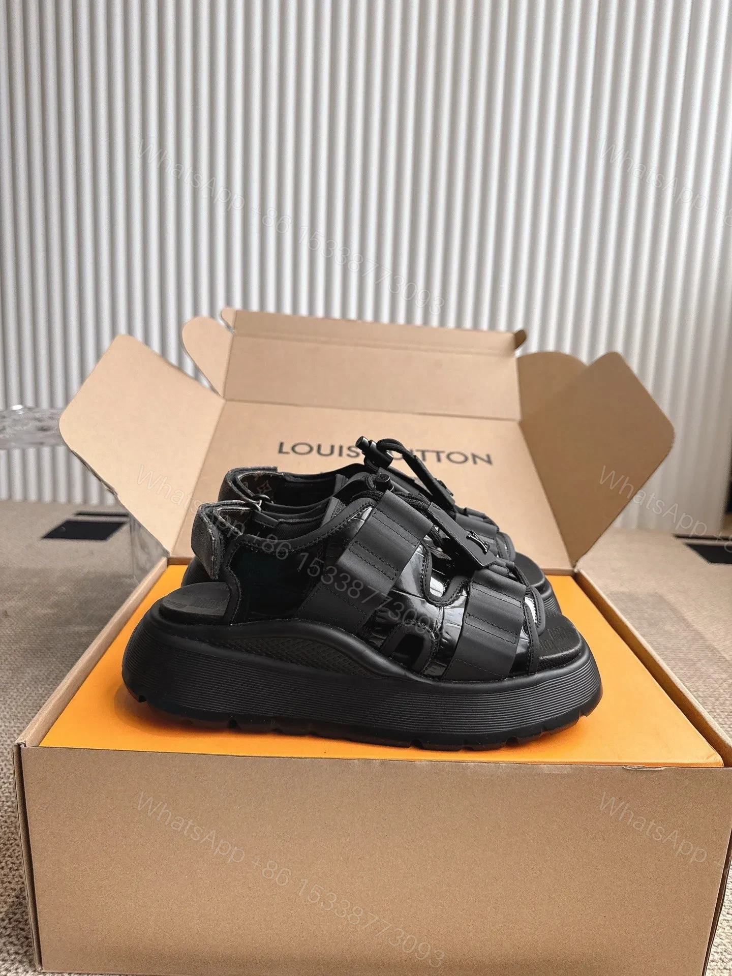 View 5 of LV Women Black Leather Sporty Sandals
