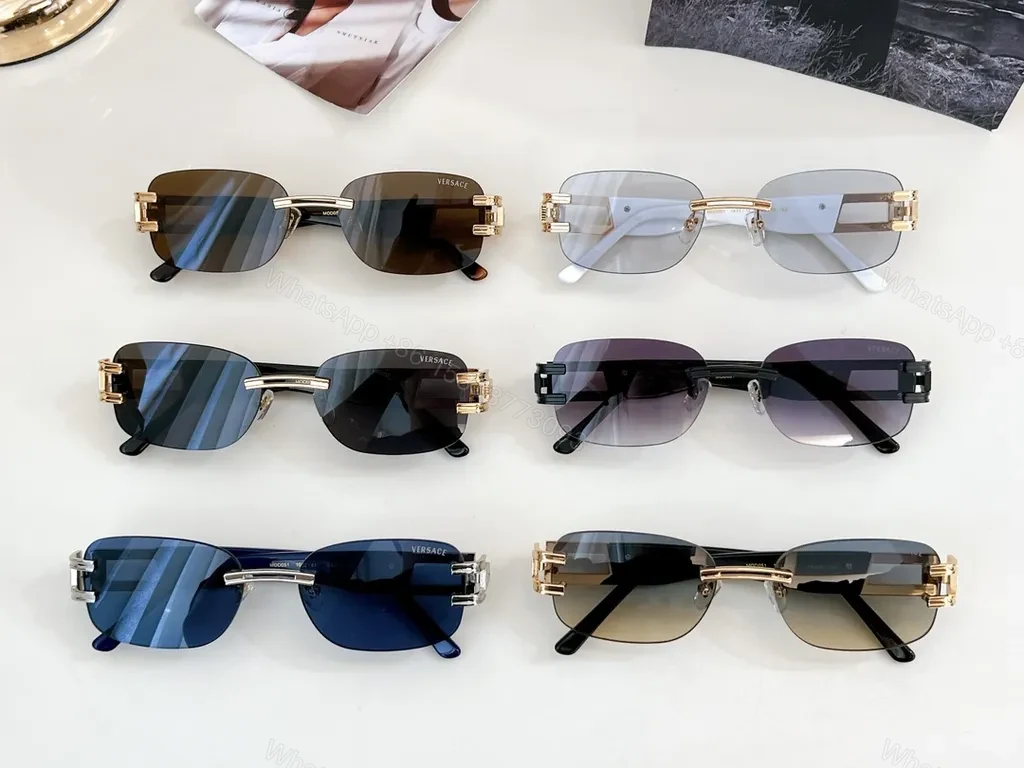 View 2 of Metallic Rose-Gold Rimless Sunglasses - Versace-Style Luxury