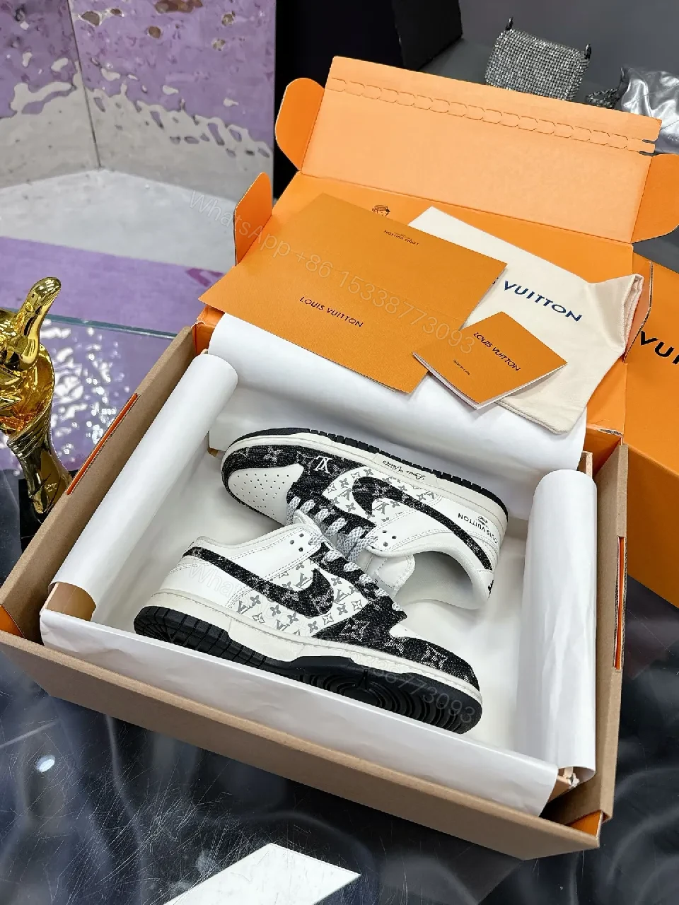 View 2 of White & Black LV-Inspired Sneaker: Statement Craft, Everyday Precision