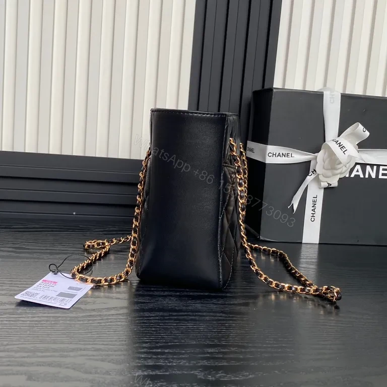View 6 of Chic Black Quilted Shoulder Bag with Gold Chain (Diamond Stitch)