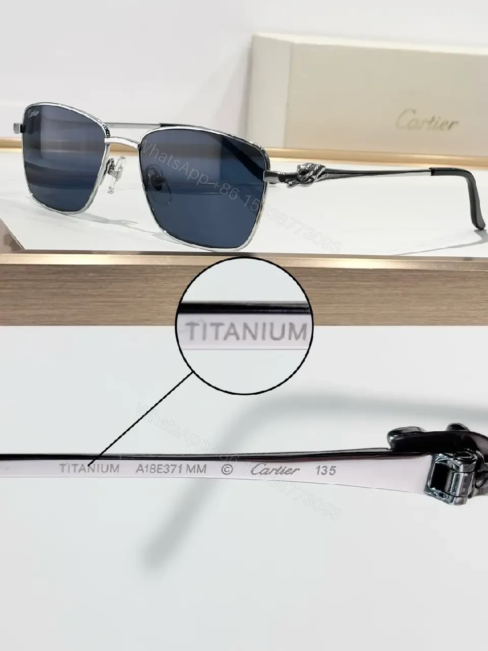 View 7 of Lux Titanium-Frame Sunglasses with Cartier Detailing