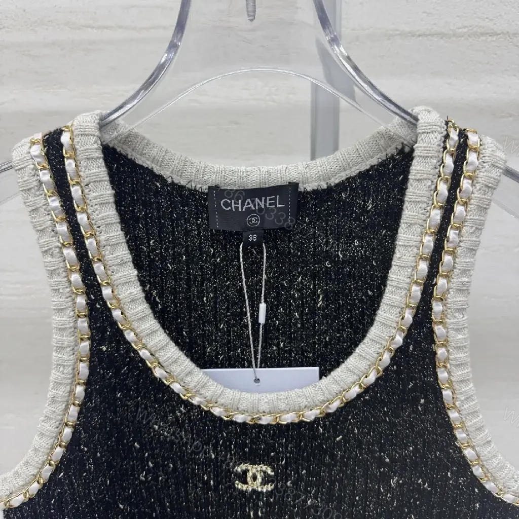 View 2 of Textured Tweed Knit Tank with Crystal Trim