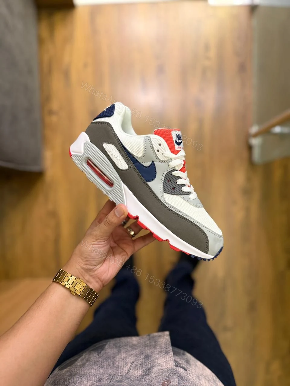 FIRST COPY NIKE AIRMAX 90 WHITE BLUE GREY FOR MEN — view 1
