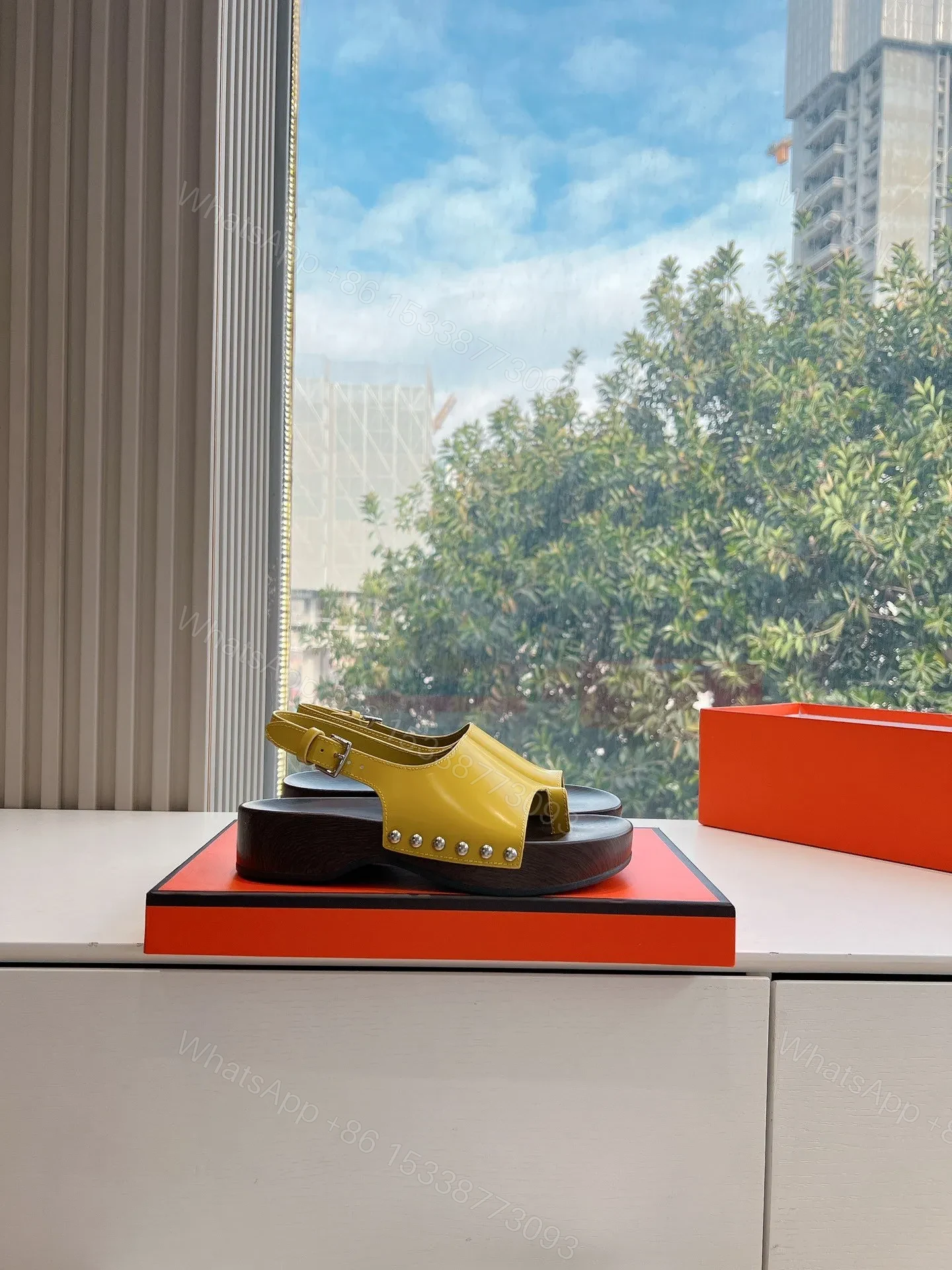 View 2 of Hermes Women Yellow Leather Sandals