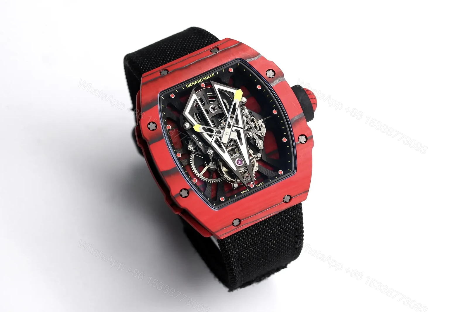 View 2 of KV Factory Richard Mille RM27-03 Ultra-Light Tourbillon Watch – Red Carbon Fiber Case, Black Strap, Spanish Matador Design