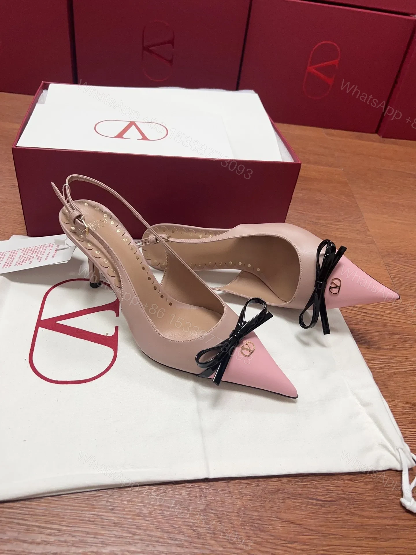View 3 of Valentino Women Pink Leather Pointed Toe Pumps