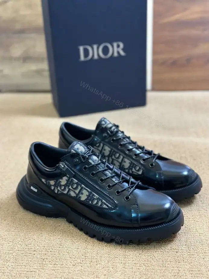 View 2 of DIOR COMBAT DERBY SHOES BLACK POLISHED CALFSKIN WITH BEIGE AND BLACK OBLIQUE JACQUARD – CD196