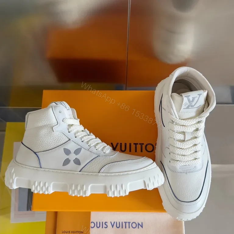 View 3 of White LV-Detail High-Top Trainers: Luxury Streetwear Sneakers