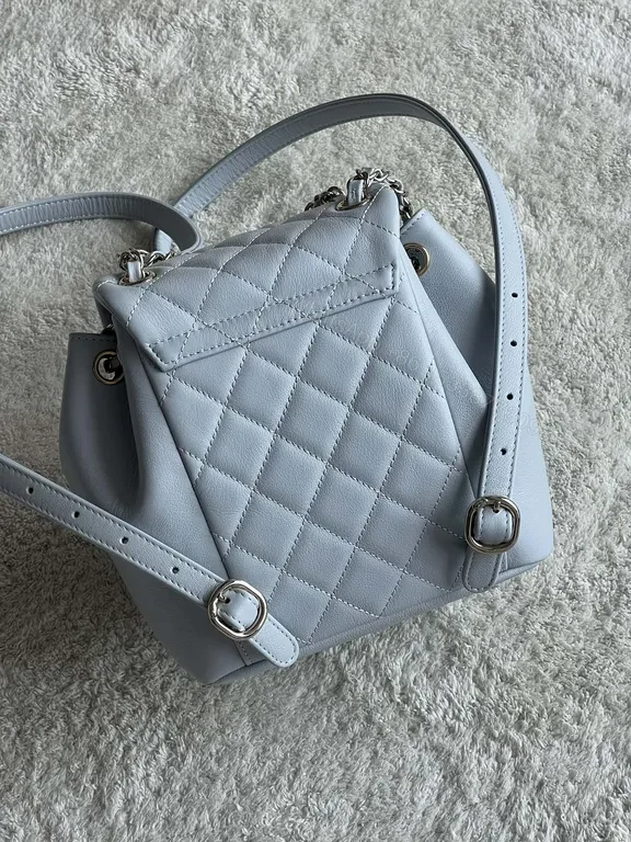 View 5 of Pastel Quilted Backpack with Chain Details â€” Modern Luxury Backpack