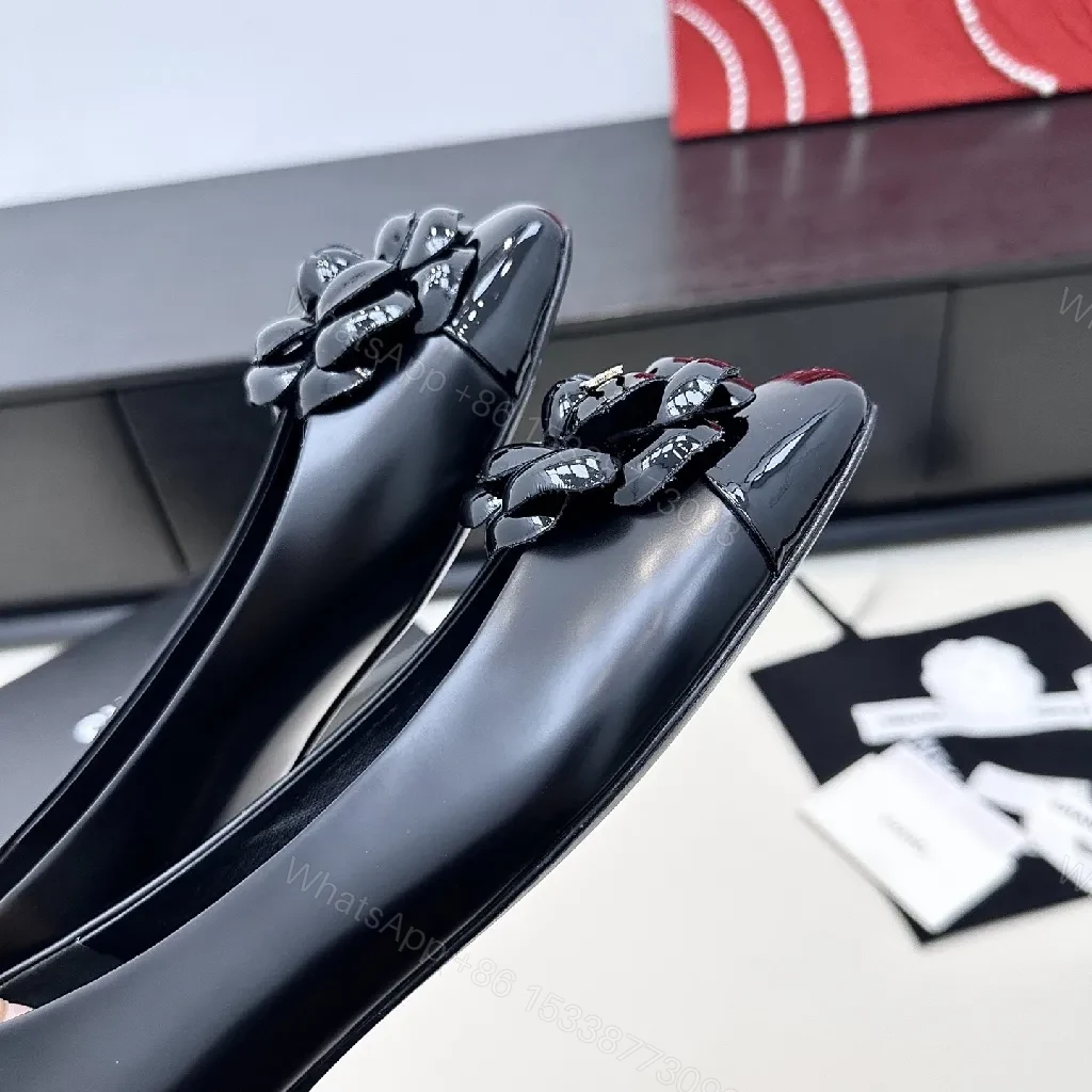 View 2 of Glossy Patent Ballet Flats with Floral Embellishments