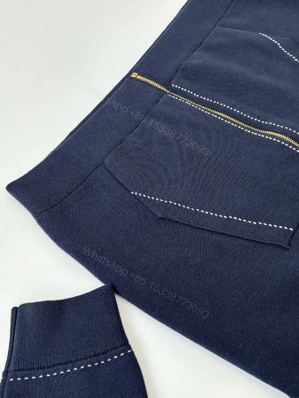 View 5 of Navy Corduroy Zip Hoodie with Luxury Logo Accent