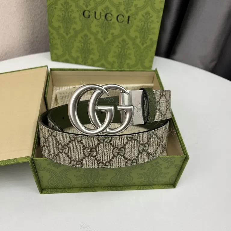 View 4 of Iconic GG Monogram Belt â€” Double-Ring Buckle Leather Edge Finish