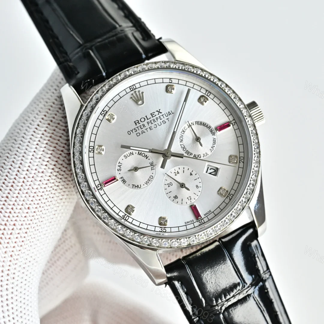 View 2 of Rolex Datejust R76 Silver 41MM Premium Leather Strap Multi-Function Automatic ROLEX-DATEJUST-R76-41-SILVER-LEATHER