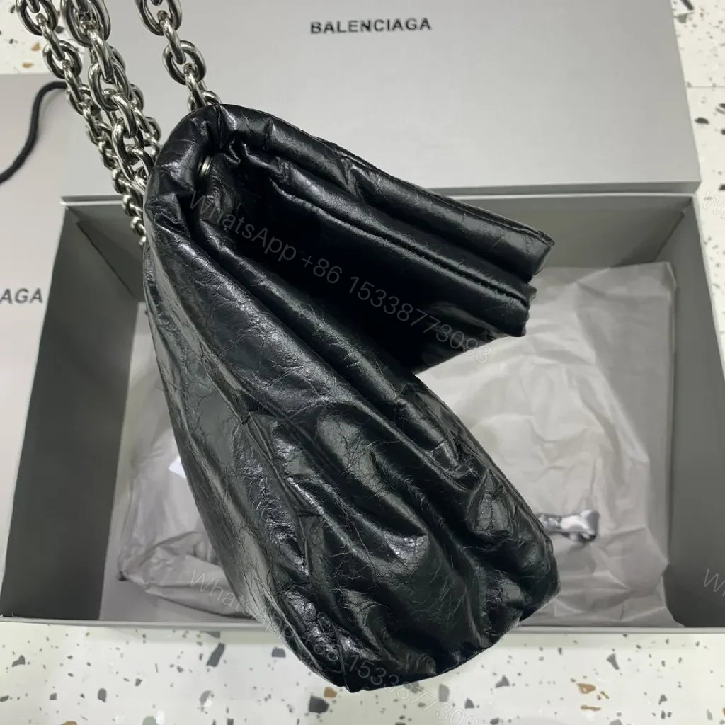 View 5 of Chic Black Lambskin Bag with Silver Chain Strap - Night Out