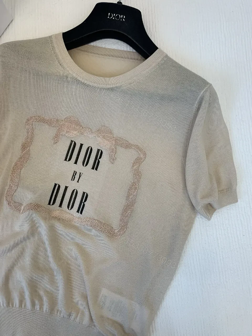 View 3 of Beige Cotton T-shirt Dior Frame Graphic T-Shirt
