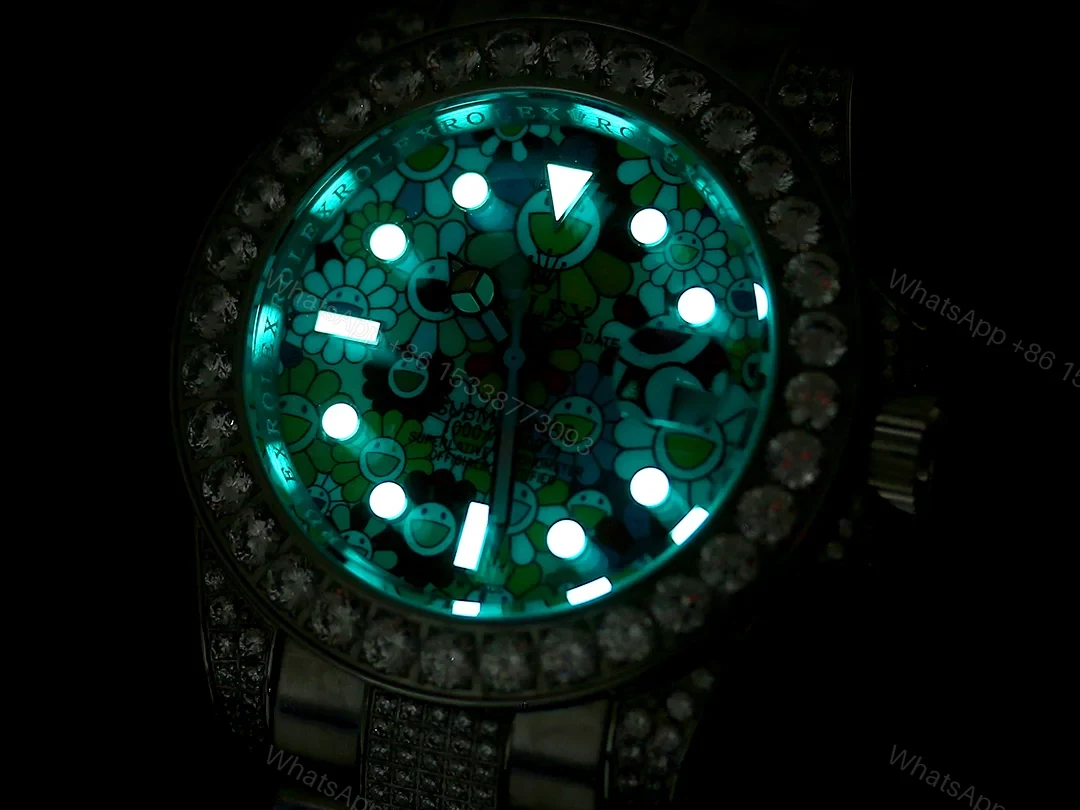 View 5 of Rolex Submariner Colorful Dial Diamond Replica 42MM Exclusive Full Pavé Oyster Bracelet RG-ROLEX-SUB-COLOR-DIAMOND-42