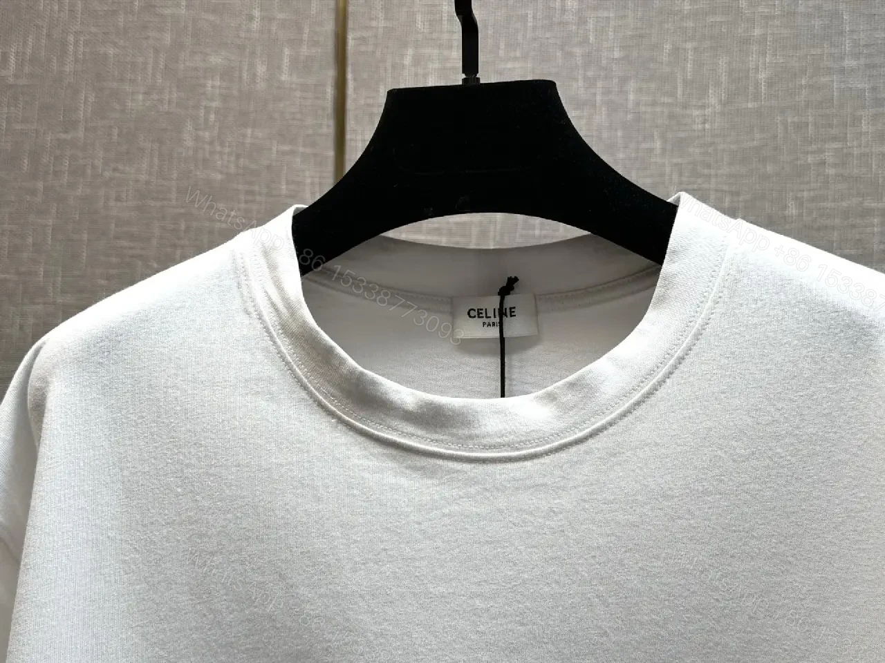 View 8 of Bright White Cotton-Blend Tee with Subtle CELINE Paris Logo