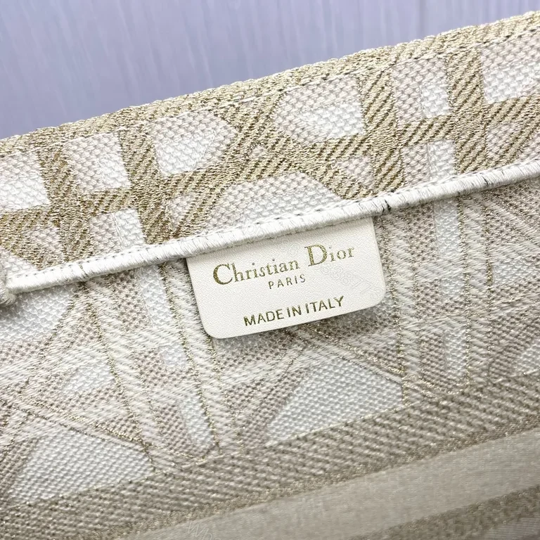 View 4 of Beige Structured Tote: Dior-Patterned Carryall with Signature Handles
