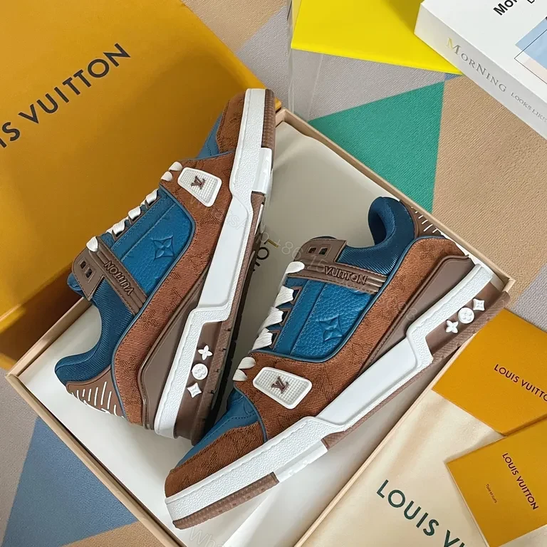 View 9 of Blue Suede & Caramel Leather LV-Style High-Tops: All-Day Comfort