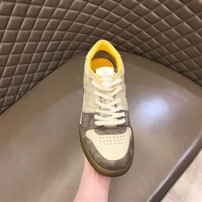 View 3 of Fendi Match Beige Suede Low-Top Sneakers – FD32