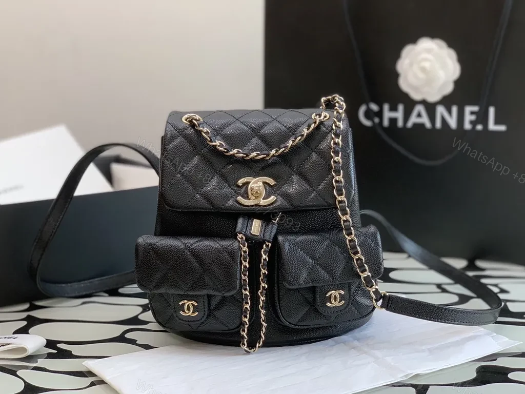 View 7 of Black Leather Quilted Mini Backpack - Chanel-Inspired Luxe
