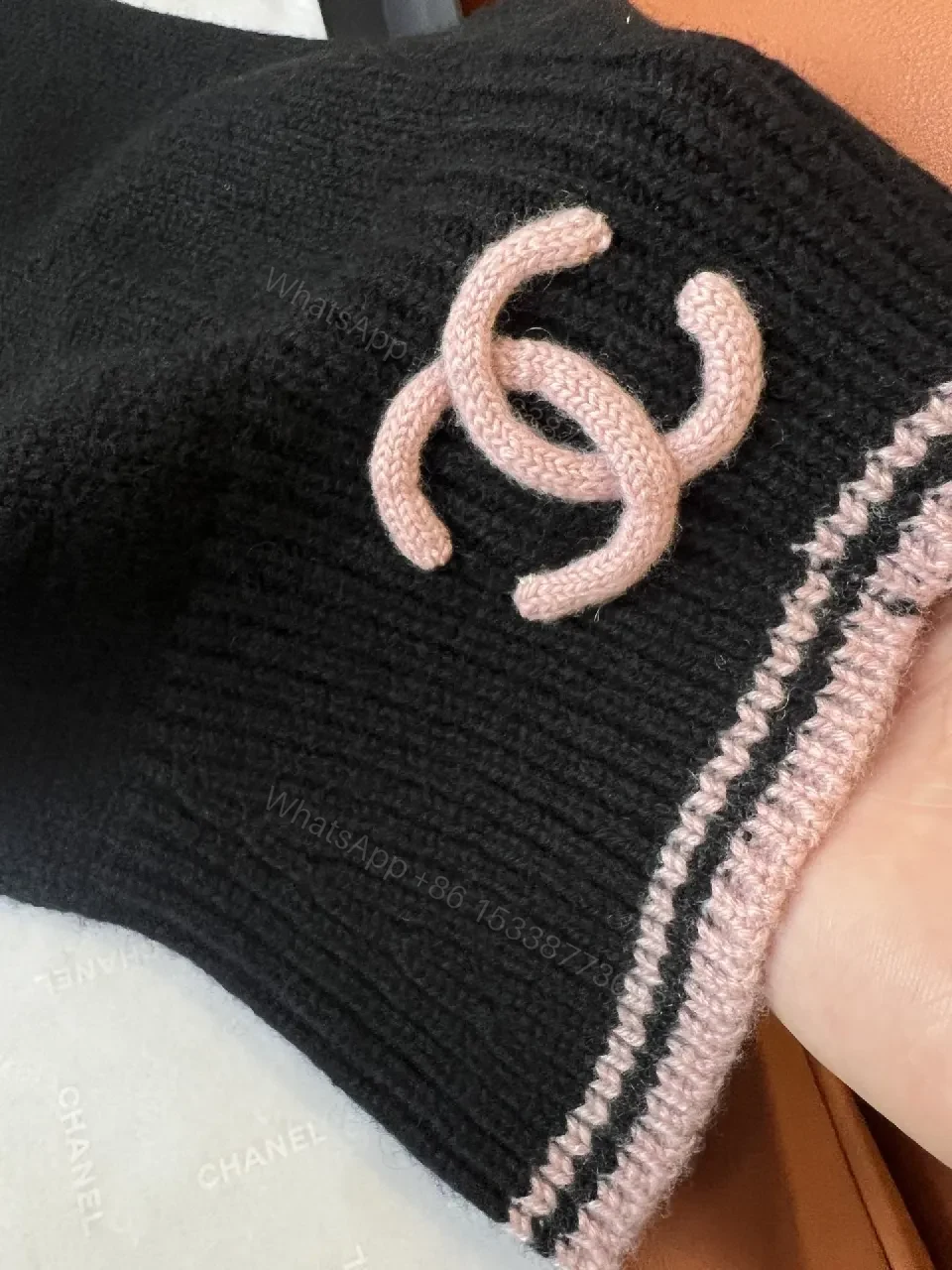 View 8 of Apolline Knit Hood: Black + Pink Trim, Luxe Cozy Style