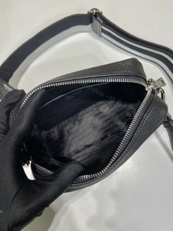 View 6 of Prada Black Pebbled Crossbody: Compact Luxury Bag