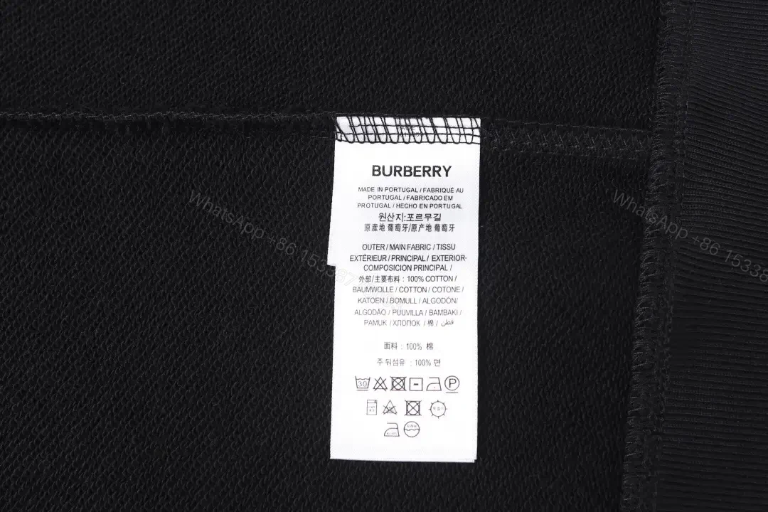 View 5 of Black Cotton Zip Hoodie with Burberry-Check Interior
