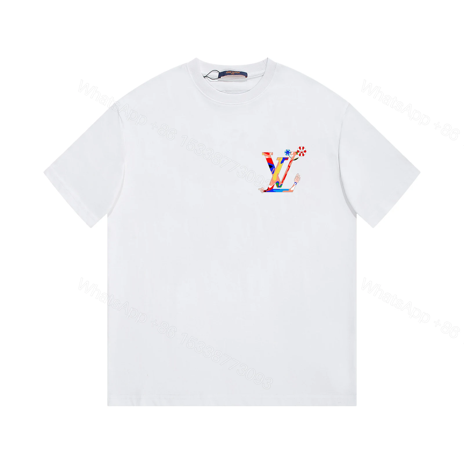 LV精品仿製白色短袖T恤插畫風彩色LOGO設計潮感男裝百搭單品 — view 1
