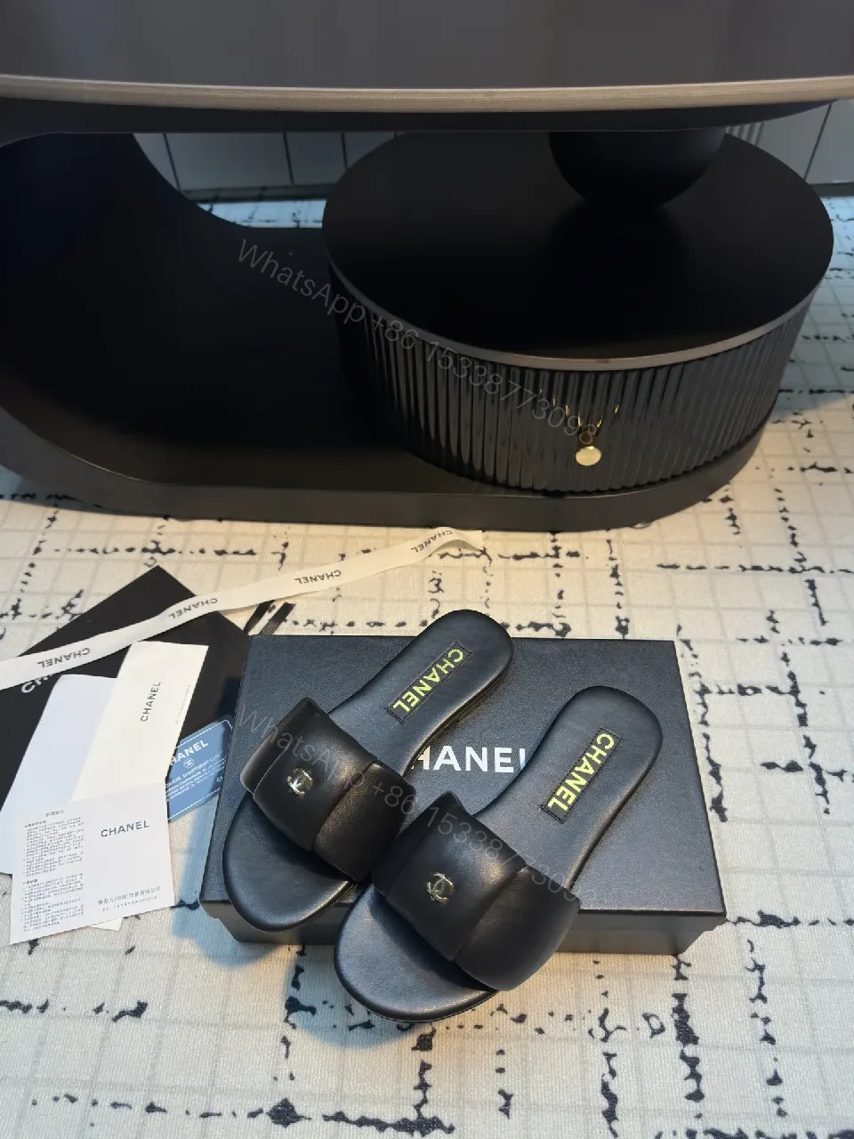 View 7 of Chic Black Leather Slide with Bow - All-Day Comfort Shoes