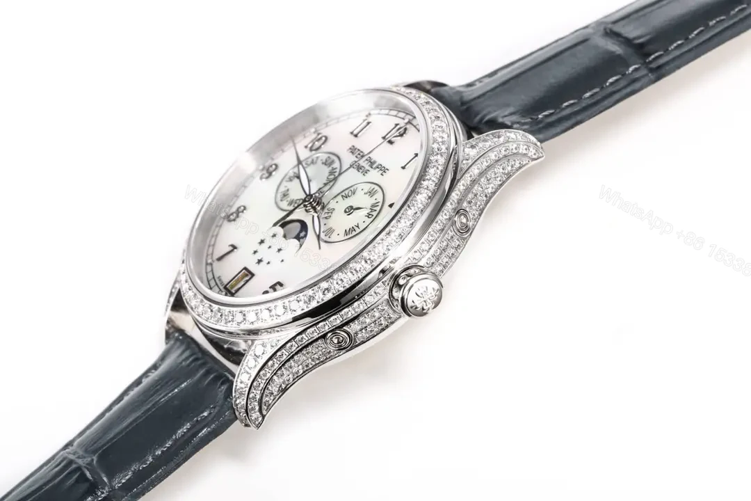 View 5 of Patek Philippe Complications Annual Calendar Moon Phase Women’s Watch 4947R/4947G 4948R/4948G Rose Gold/White Gold Diamond Set Case Black Leather Strap