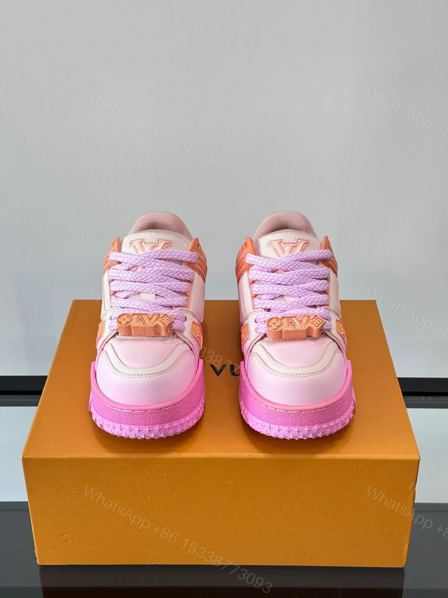 View 2 of LV Men Pink Synthetic Leather Sneakers