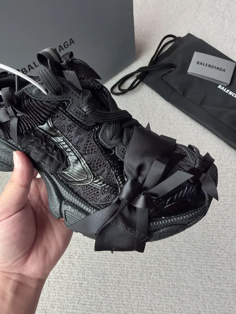 View 7 of Chunky Textured Luxury Sneakers with Satin Bow Accent