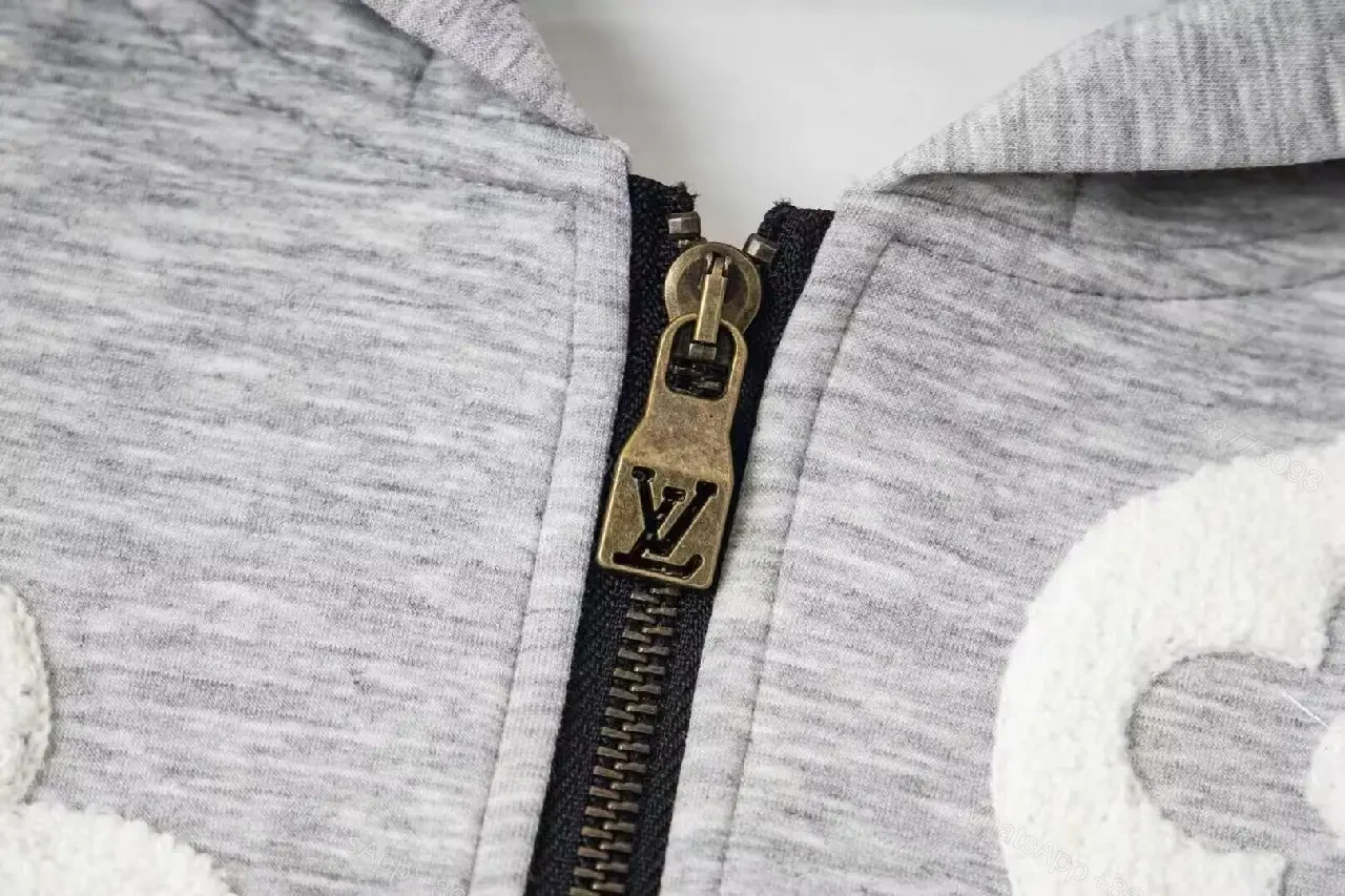 View 4 of Charcoal Charcoal Gray Fleece Zip Hoodie: Subtle LV Motifs Comfort