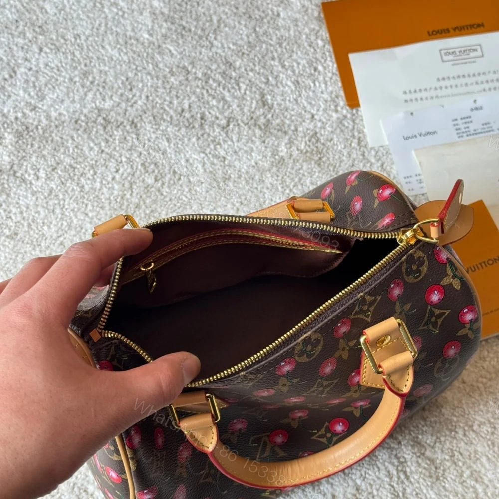 View 7 of Louis Vuitton X Takashi Murakami Monogram Cerise Speedy 25 Gold Hardware Brown 25Cm