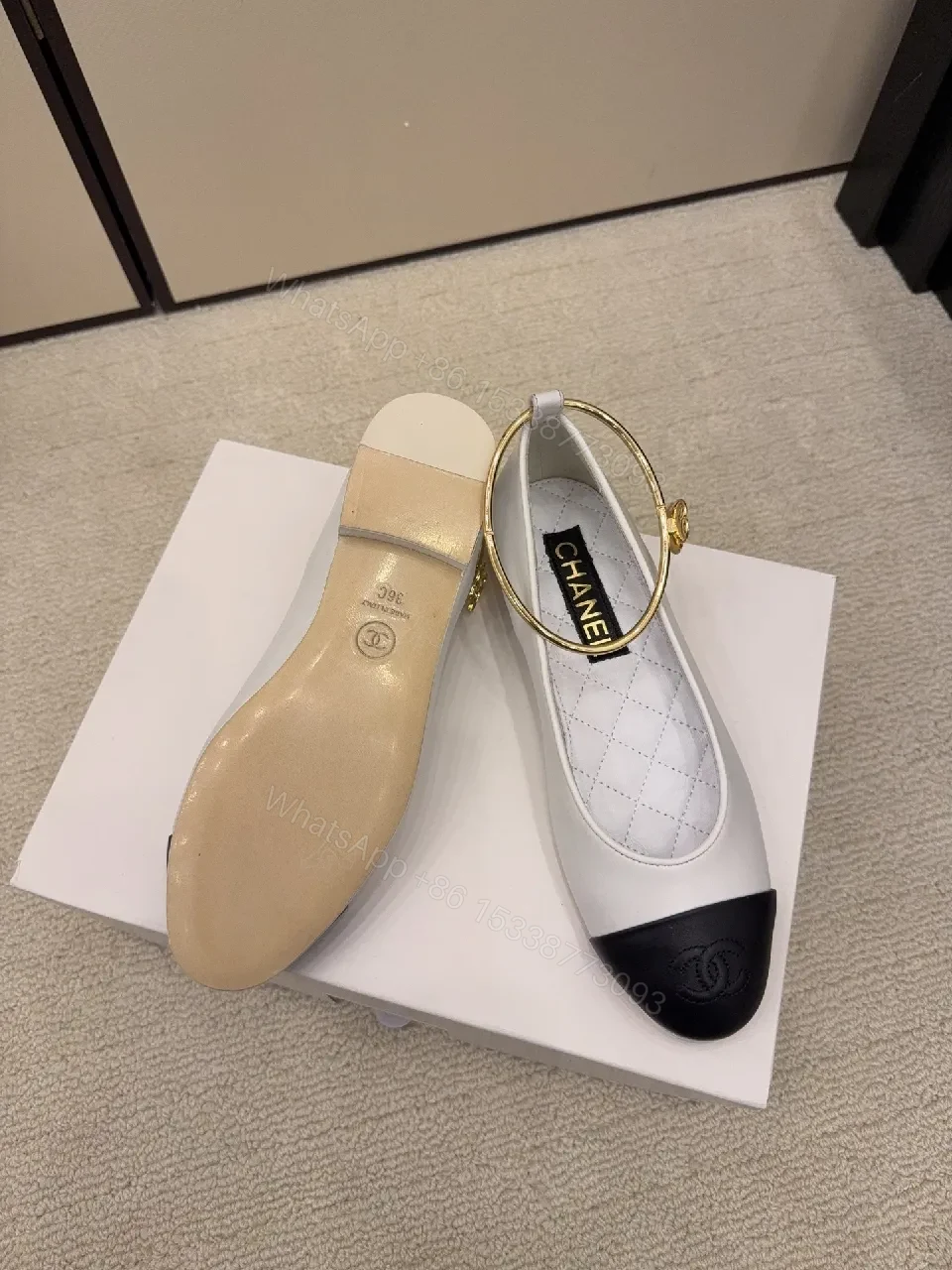 Two-Tone Quilted Slingback with Gold Ring Strap Shoes — view 1
