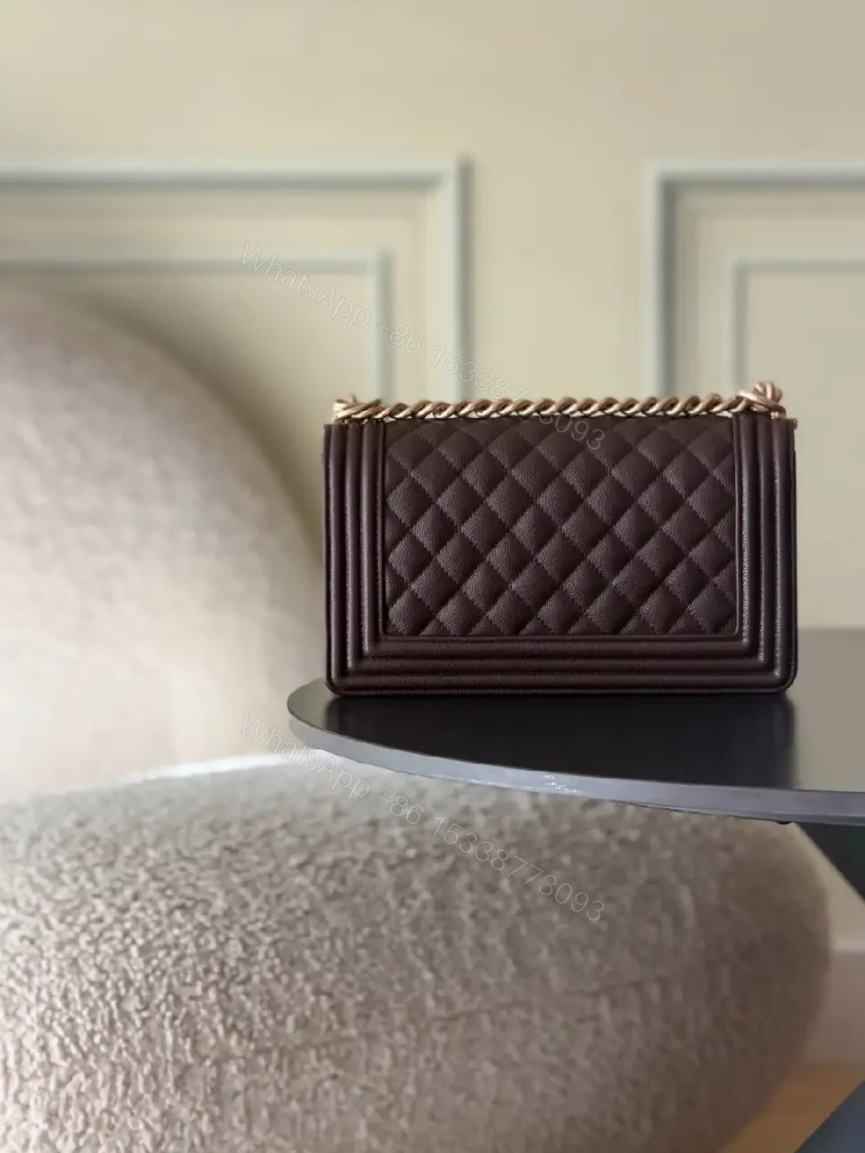 View 6 of Quilted Leather Shoulder Bag with Chain-Detail Elegance