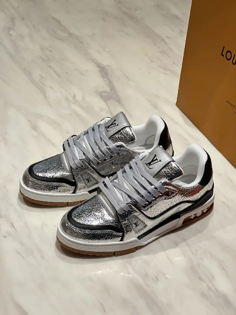 View 3 of Metallic Textured Sneaker: LV-Inspired Luxury Comfort Shoes