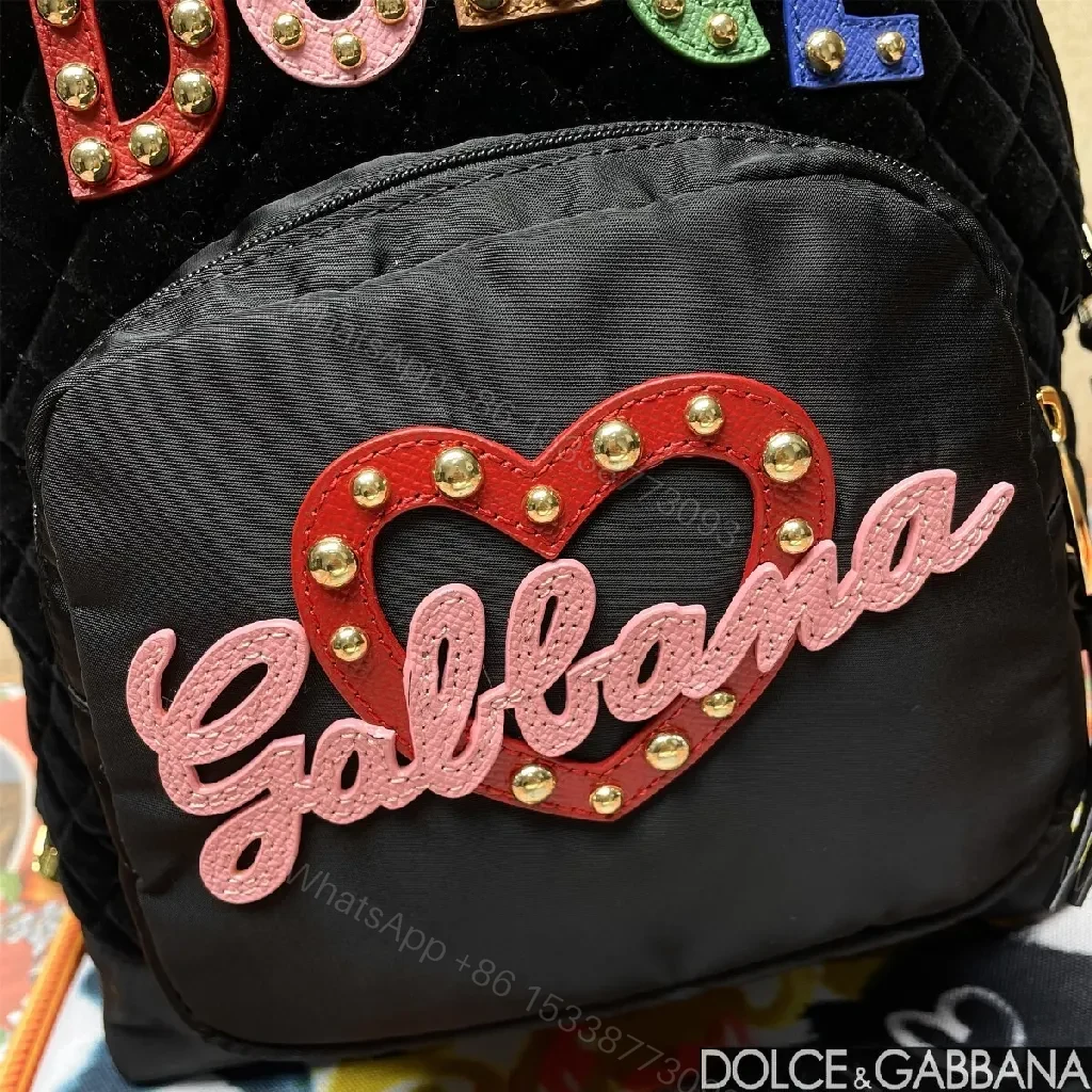 View 5 of Black Quilted Backpack with Colorful Logo Embellishments, All-Day Comfort