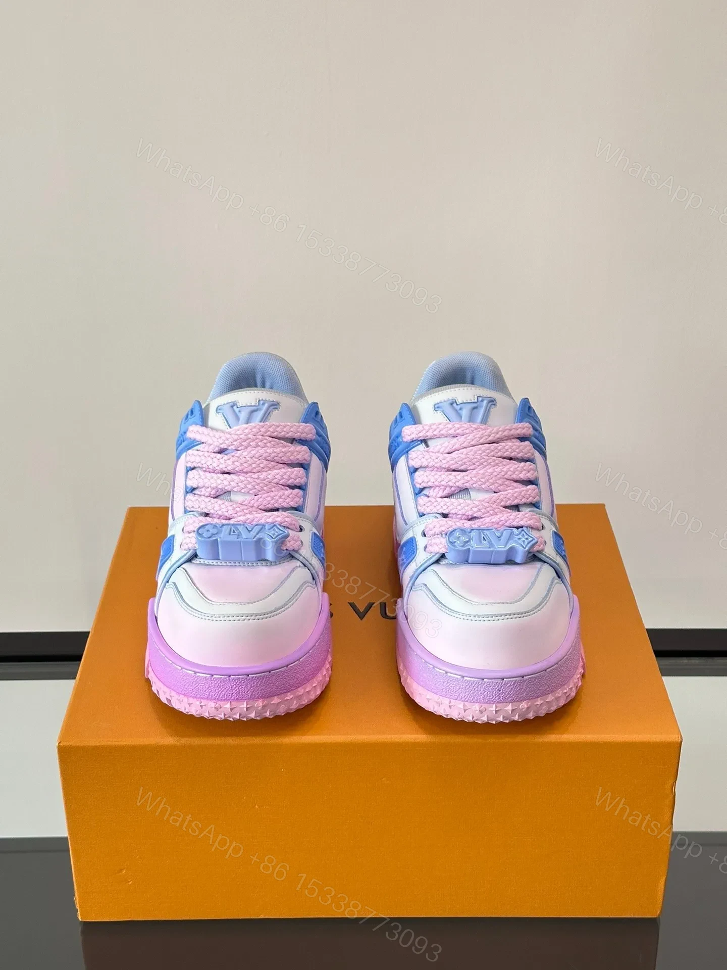 View 2 of LV Men White and Blue Leather Sneakers